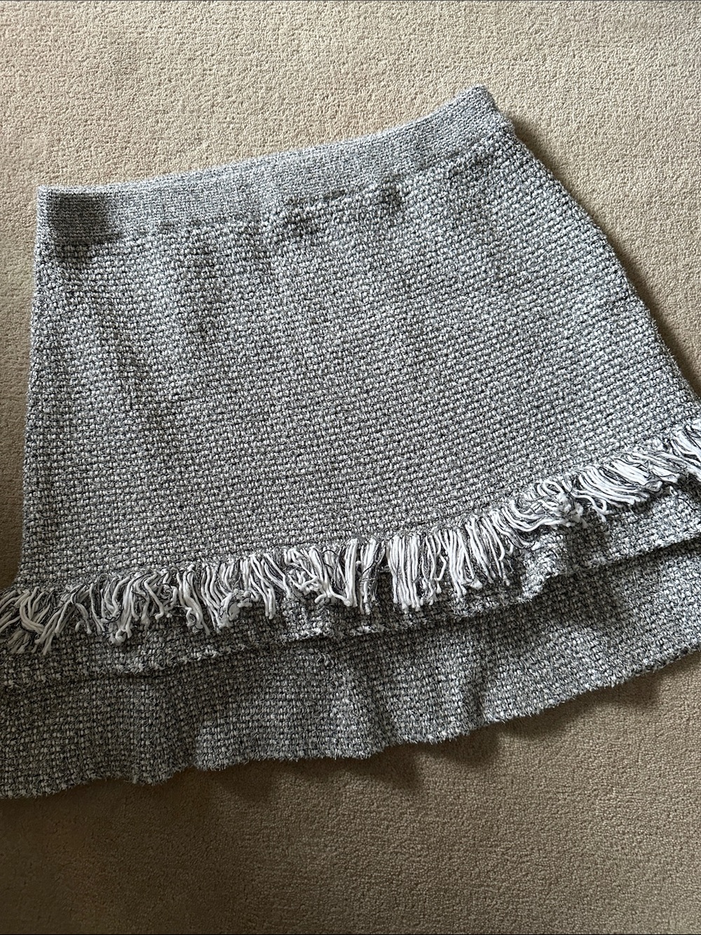 Anthropologie Textured Gray Fringe Hem Skirt!
